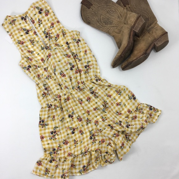 Parc & Lex | Yellow Shorts Romper Floral Gingham - Picture 2 of 7